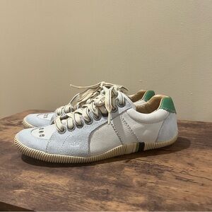 Women’s White Leather & Suede Sneakers with Green Accent